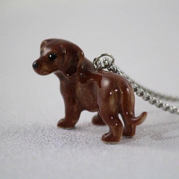 Red Dachshund Pendant & Pearl Necklace, Doxie, Weiner Dog, Pendant Necklace - Picture 1 of 8